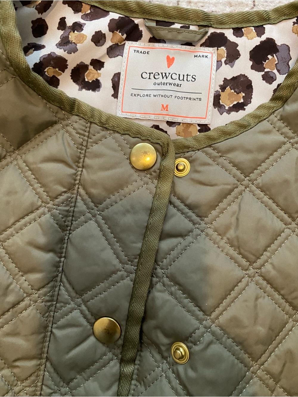 Olive Quilted ' Jacket with Leopard Lining - Picture 3 of 9